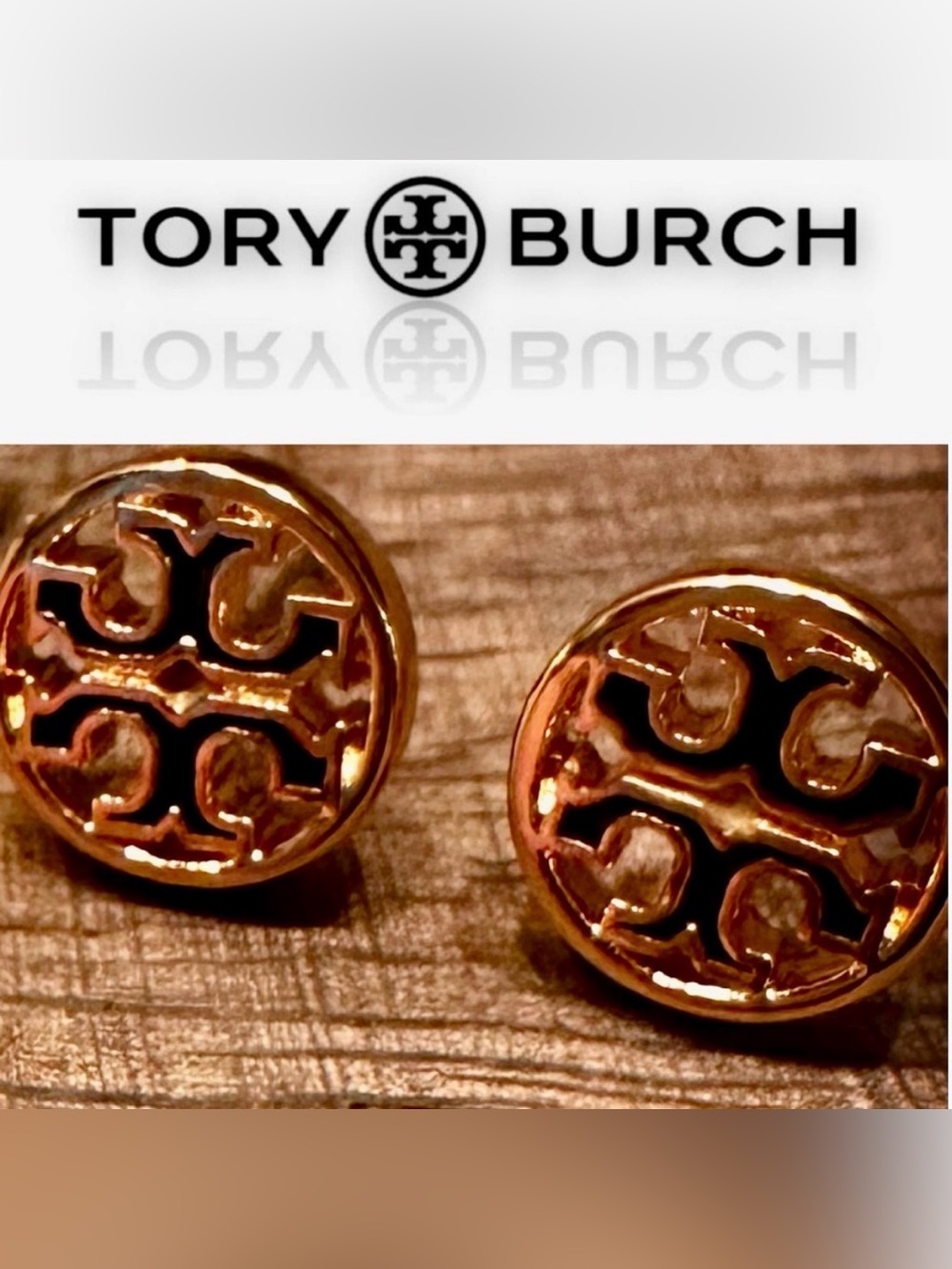 NWOT TORY BURCH Miller Silver with Black Logo Circle Stud Earrings